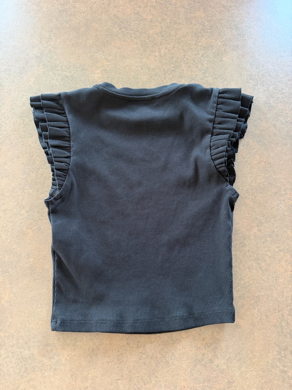 Zara Black Ribbed Ruffle Sleeve Top - Picture 2 of 3